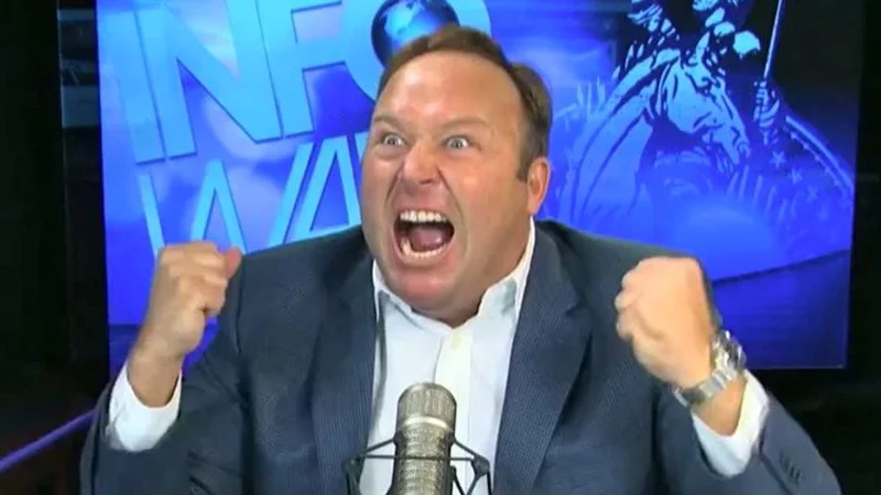 Alex Jones delivering one of his trademark impassioned rants on the Infowars broadcast.