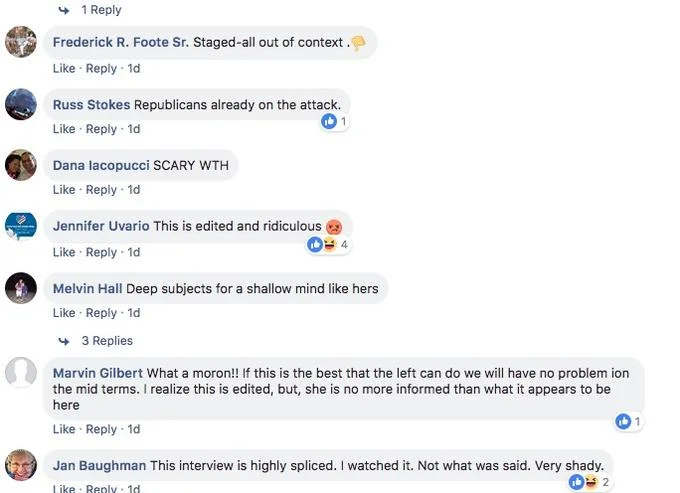 Facebook comments show how a deceptively edited CRTV interview with Ocasio-Cortez fooled many viewers into believing she performed poorly.
