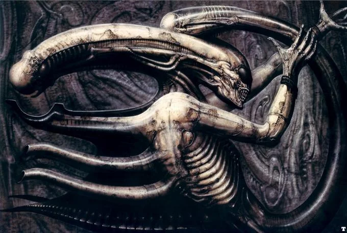 H.R. Giger's original biomechanical artwork that inspired the Xenomorph design for the Alien franchise.