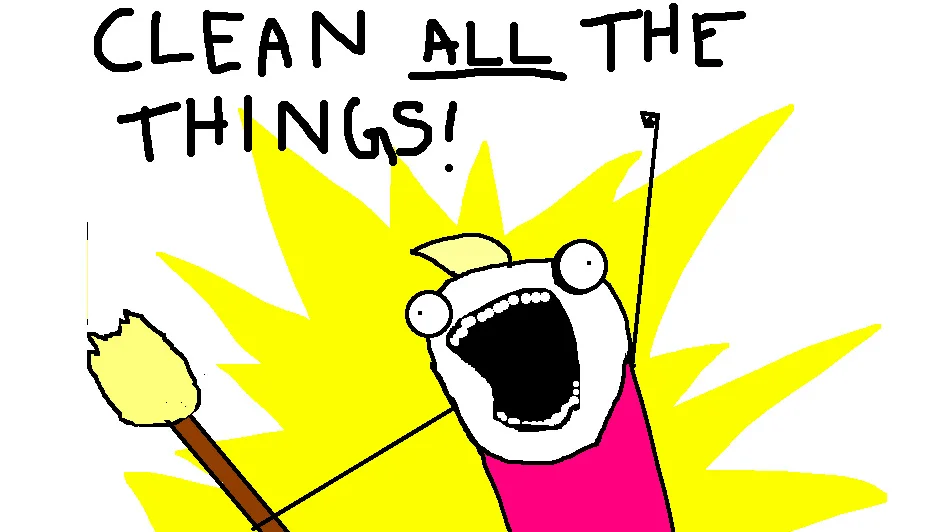 The original 'Clean ALL the Things!' panel from Allie Brosh's Hyperbole and a Half blog, which spawned the 'X All The Y' meme format.