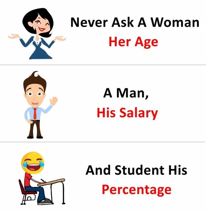 A clean cartoon rendition adding the student-percentage punchline with a laughing student character.