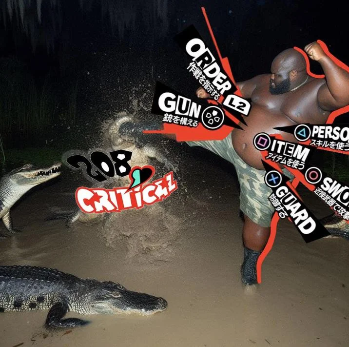 A Persona 5 crossover edit adding the game's signature attack UI and critical hit indicator to the alligator kick.