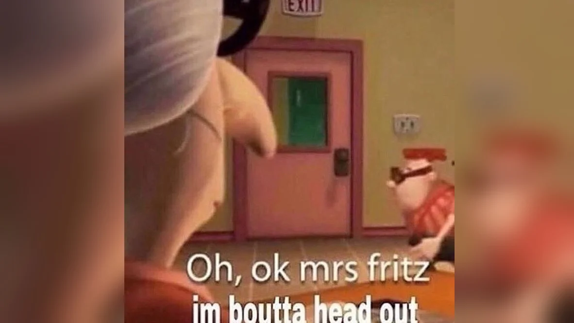 The original meme template from the animated show 'Carl Squared', featuring Carl casually heading out with the now-iconic phrase.
