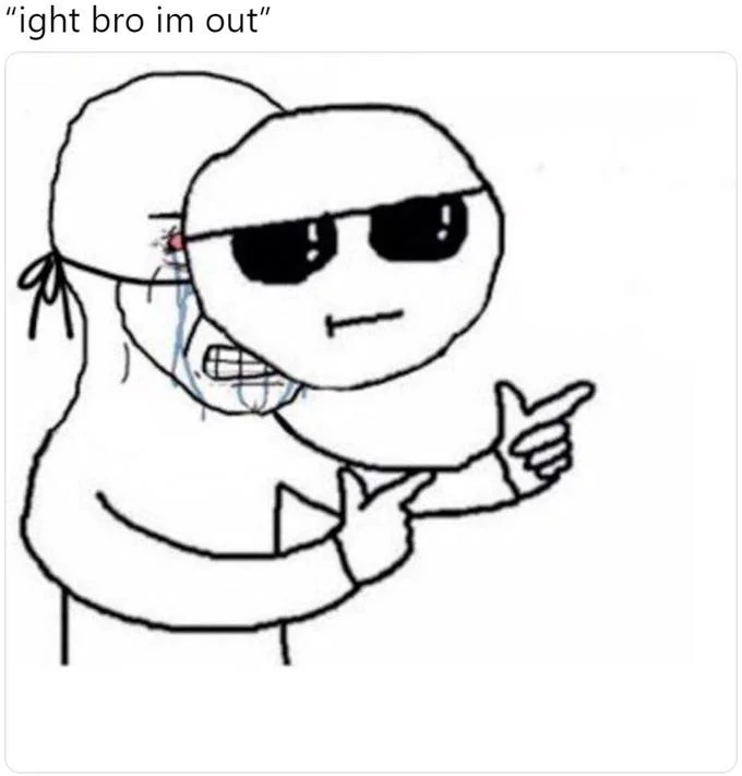 The crying-behind-sunglasses stick figure applied to the meme, capturing the tone of leaving while masking emotions.