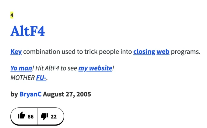 Alt-F4 definition entry.