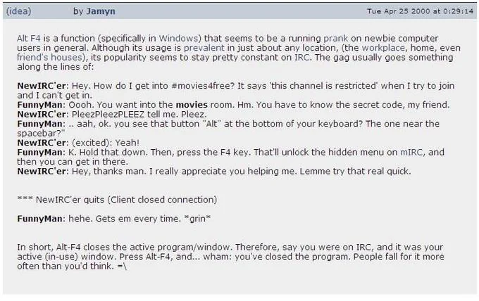IRC Alt-F4 prank discussion.