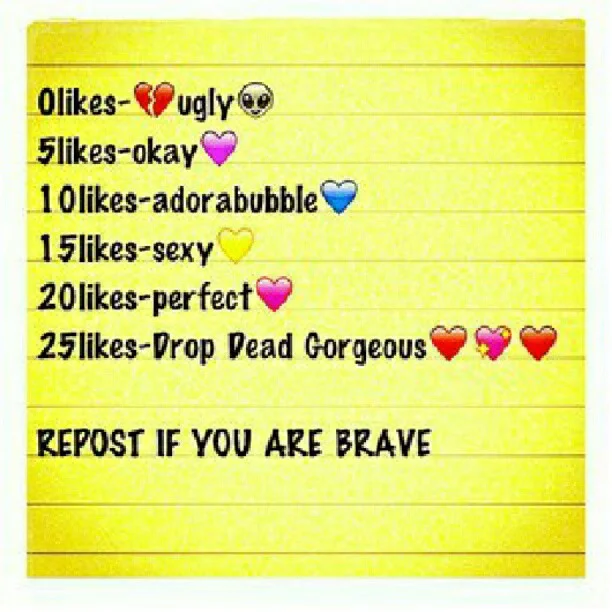 Full-size version of the 'Repost If You Are Brave' like-count appearance ranking graphic.