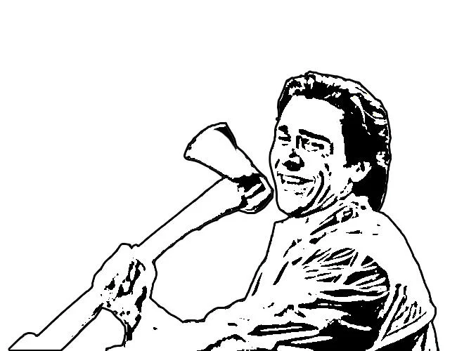 A stylized stencil version of Patrick Bateman with an axe, often used as a template for the meme.