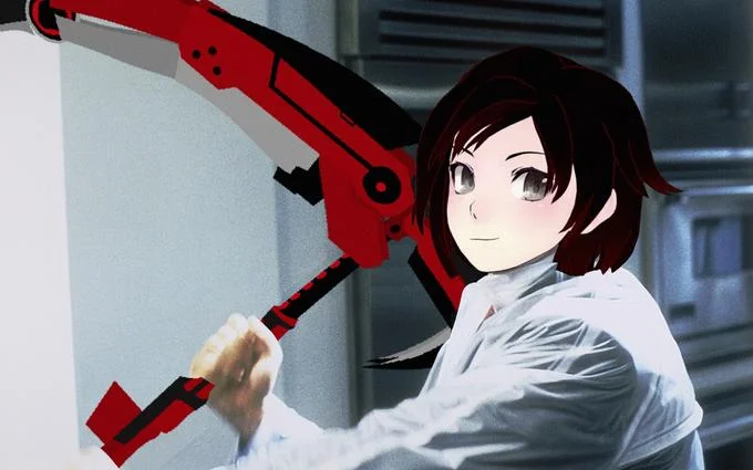 An anime parody of the American Psycho axe scene featuring Ruby Rose from RWBY, illustrating the meme's crossover reach.