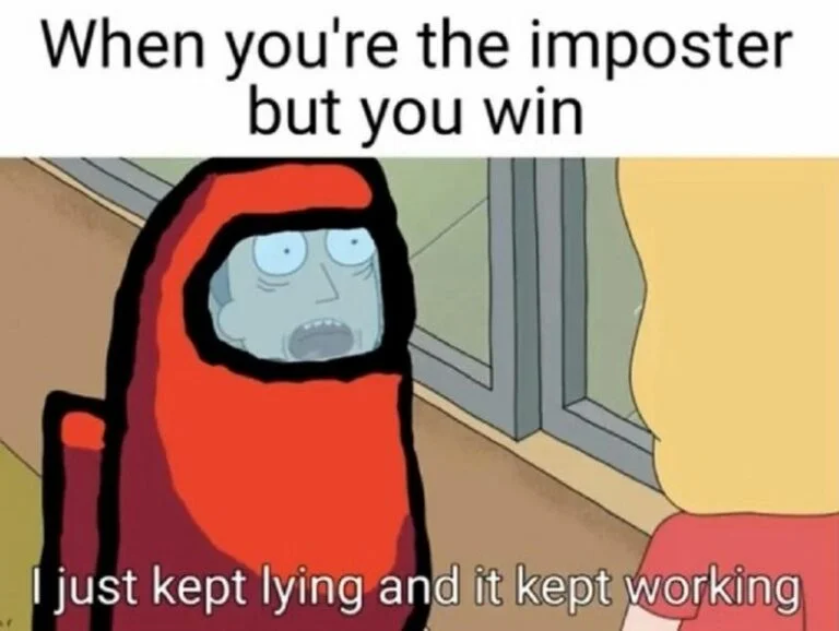Celebrating successful Among Us impostor gameplay.