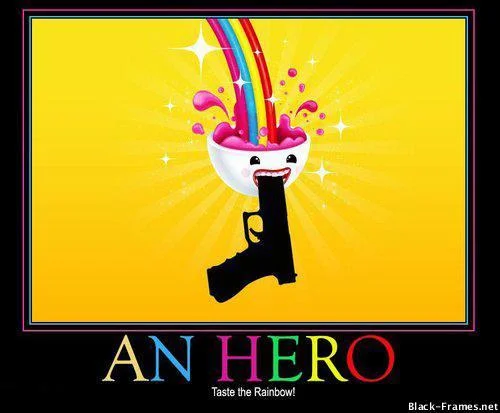 A mock warning sign parodying the 'an hero' meme, styled after standard hazard signage.