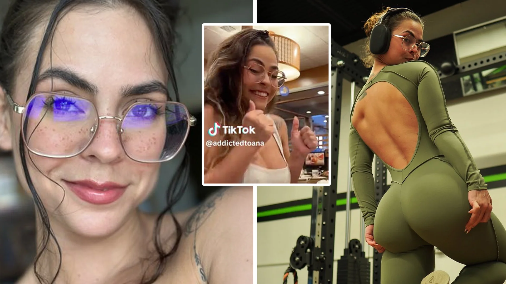 Cover collage featuring the three faces of @addictedtoana — the selfie persona, the viral restaurant clip, and the fitness content that surprised her viewers.