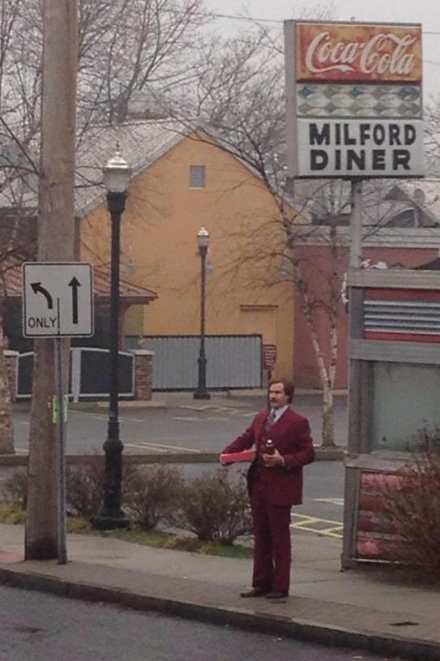 Will Ferrell appears in-character as Ron Burgundy in a promotional appearance for Anchorman 2.