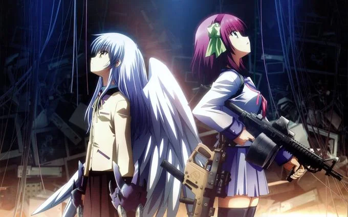 Promotional art depicting the series' central conflict between Kanade (Angel) and Yuri, leader of the SSS.
