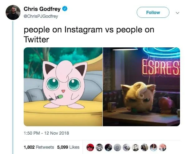 A viral tweet used the two Jigglypuffs to illustrate the personality gap between Instagram and Twitter users.