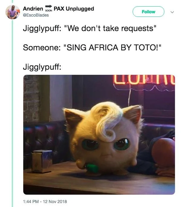 Fans joked about Jigglypuff's diva attitude toward song requests, using the meme still as the punchline.