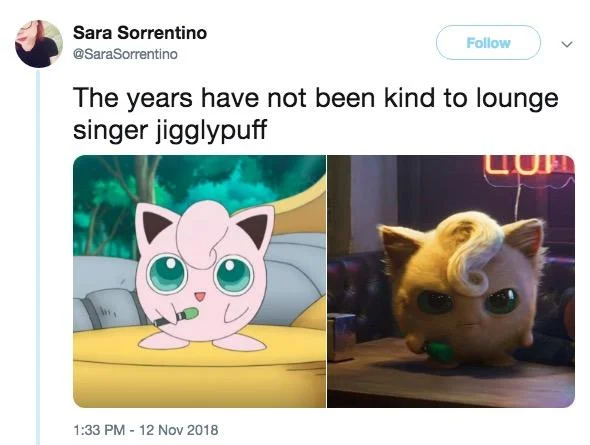 A side-by-side comparison joked that the CGI Jigglypuff looked like a worn-out lounge singer past her prime.