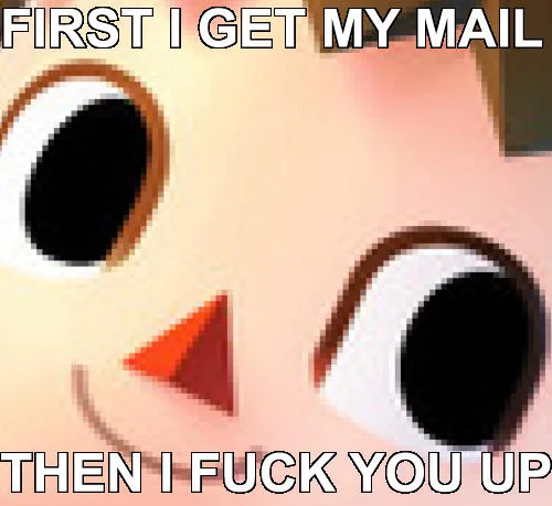 The 'Face of Mercy' meme, using the Villager's unnervingly cheerful Smash Bros. render to joke about his sinister side.