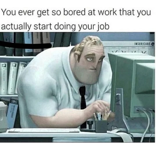 A popular relatable-work meme built on the Mr. Incredible Insuricare screenshot, a foundational example of the animated-dads-on-computers format.