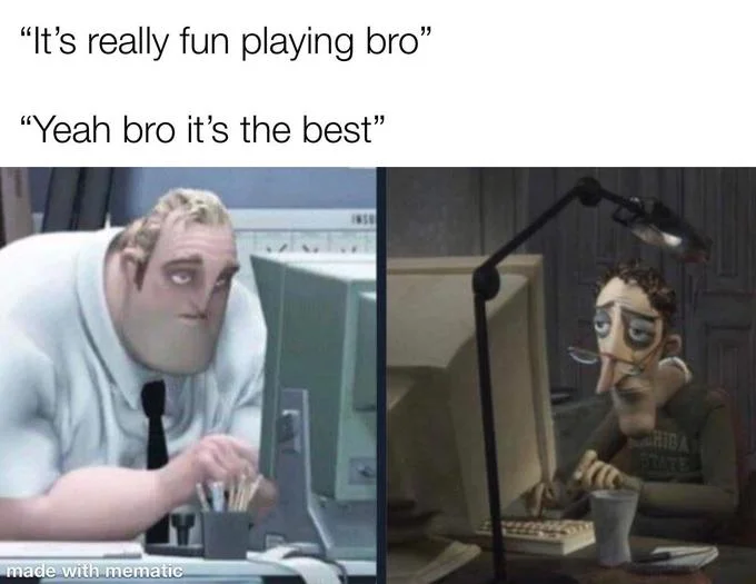 A widely shared entry in the animated-dads-on-computers format, using the pair to visualize a Discord-catfishing joke.