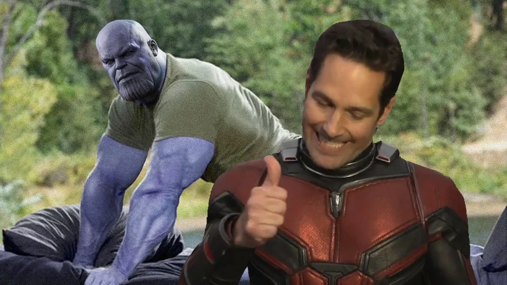 The signature cover image for the meme, juxtaposing a crouching Thanos with a mischievously grinning Ant-Man ready to execute the plan.