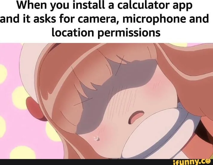 Calculator app's excessive permission requests.