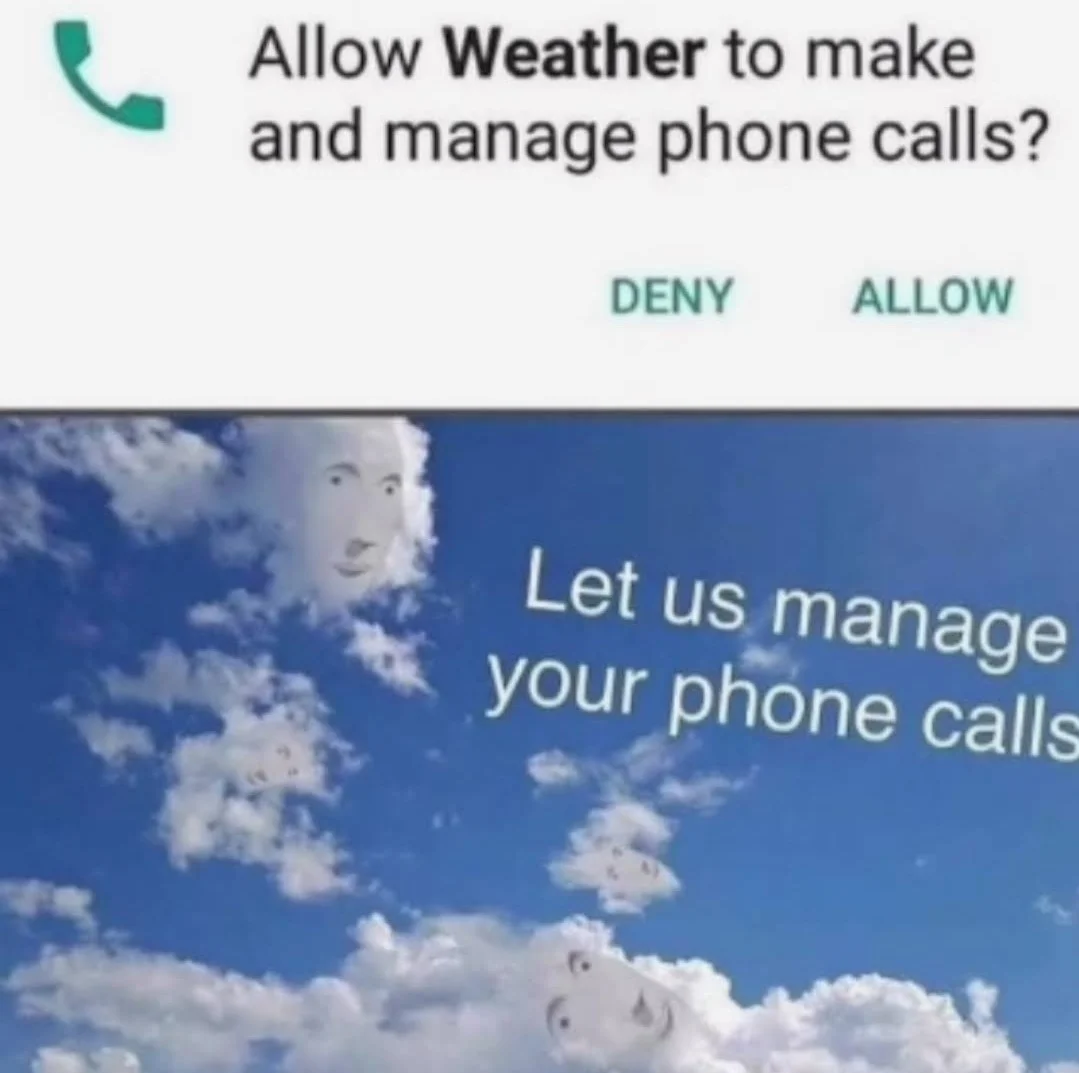 Weather app requests suspicious phone call permissions.