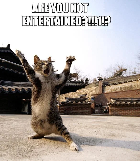 A whimsical Batman-themed take on the 'Are you not entertained?' meme.