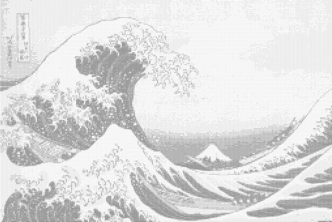 Great Wave reimagined in ASCII art.
