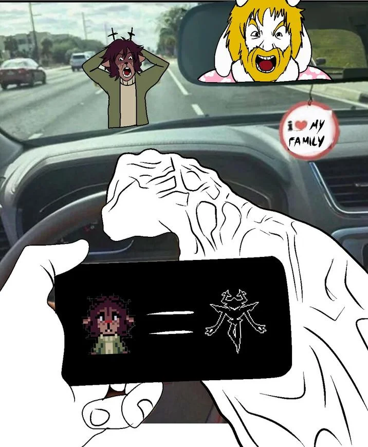 A layered meme collage combining the Asgore running over Dess joke with the Dess-is-the-Knight fan theory.