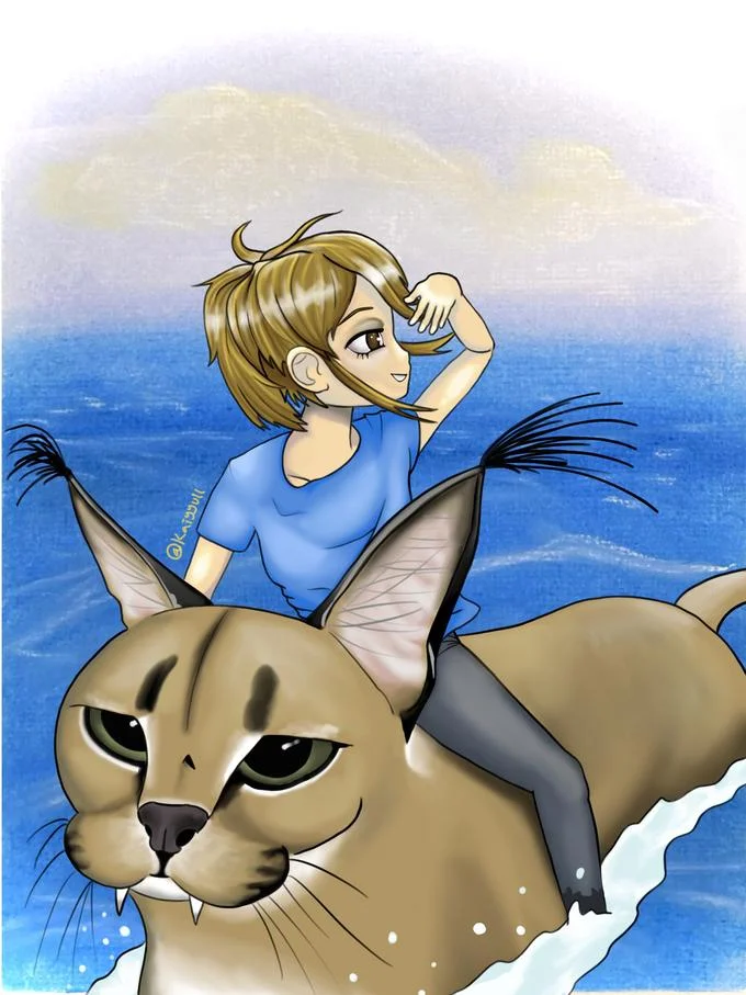 Fan art celebrating an Aspie-chan birthday, showing her sharing a cake with a companion character.
