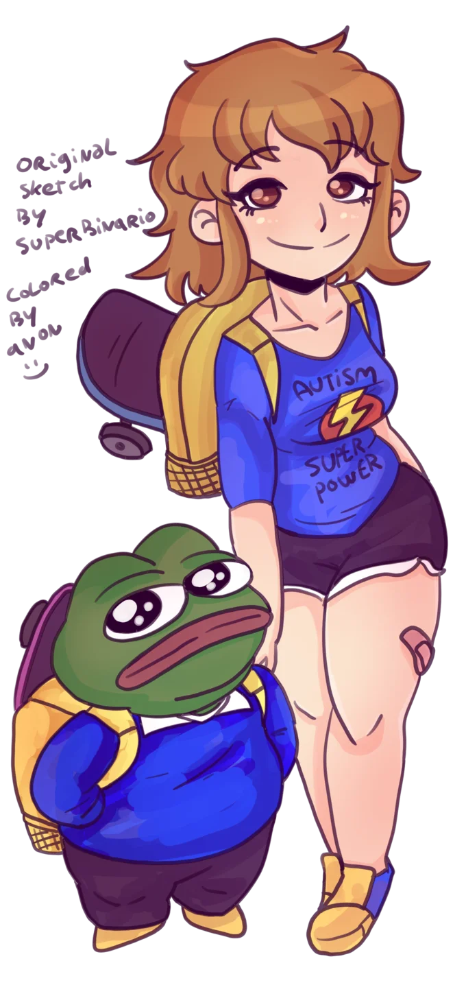 An Autism Acceptance Month fan illustration featuring Aspie-chan wearing the rainbow infinity symbol.
