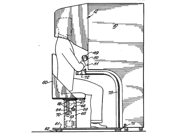 An early patent illustration for a head-mounted display system, one of the foundational designs that led to modern augmented reality technology.