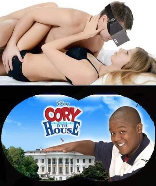 A humorous meme depicting the disconnect between reality and augmented/virtual reality experiences, using the show 'Cory in the House' as the punchline.