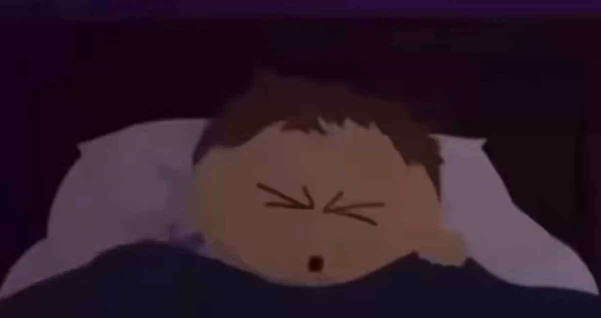 A South Park still of a character tossing sleeplessly in bed, evoking the anxious anticipation fans felt awaiting each new CyberLeek GTA VI drop.