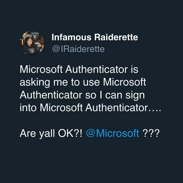 User frustration over impossible Microsoft Authenticator circular dependency.
