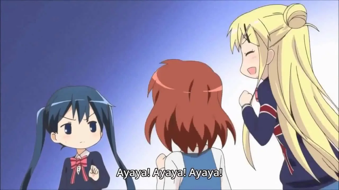 The origin scene of the 'Ayaya' meme, featuring the blonde anime character enthusiastically repeating the catchphrase.