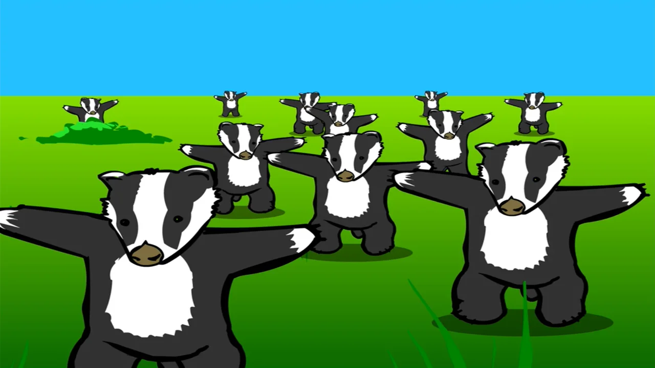 A still from the original 'Badger Badger Badger' Flash animation by Jonti Picking (Weebl), featuring the meme's iconic dancing badgers.