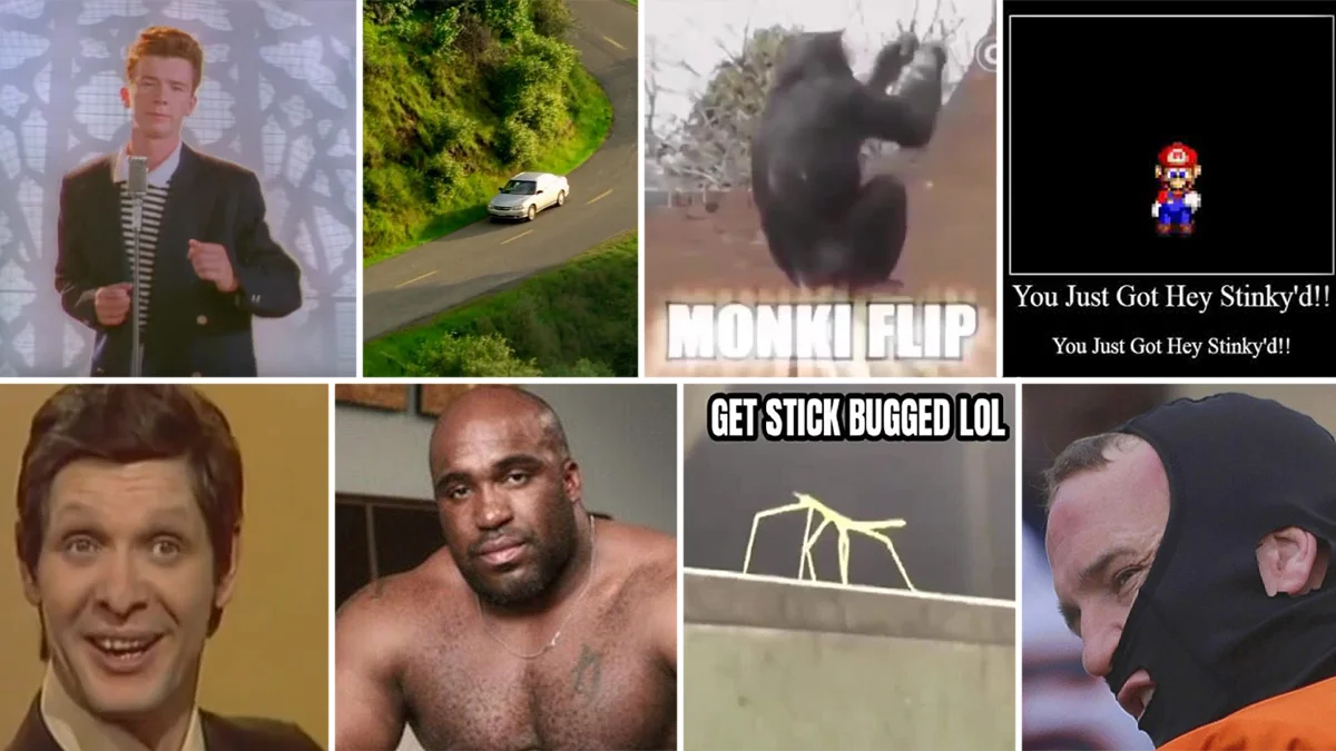 A compilation banner showcasing some of the most well-known bait-and-switch videos and pictures used across the internet, from Rickrolling to Stick Bug and beyond.