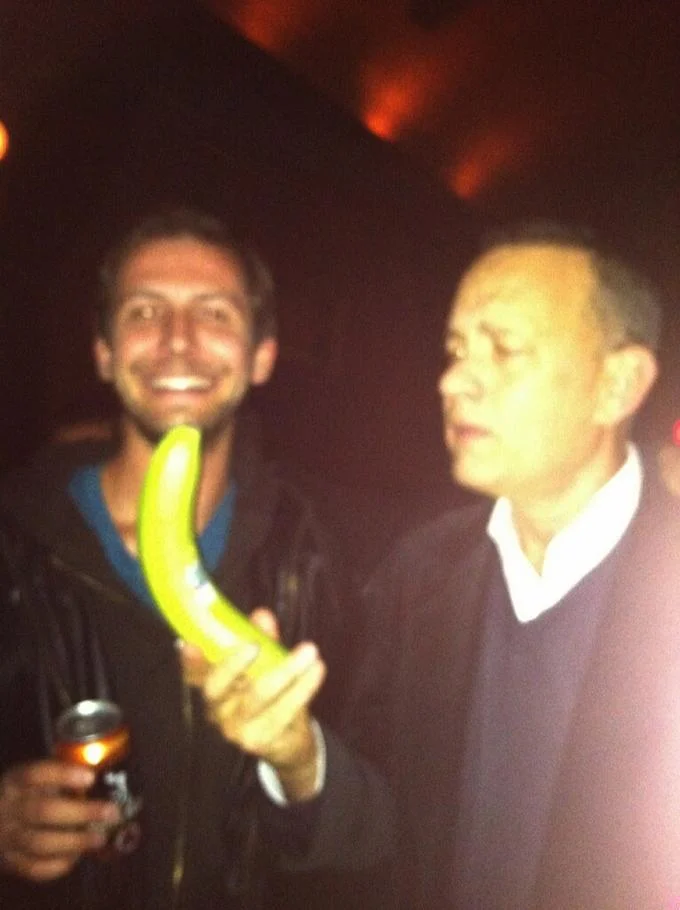 Two bananas of dramatically different sizes provide scale for one another.
