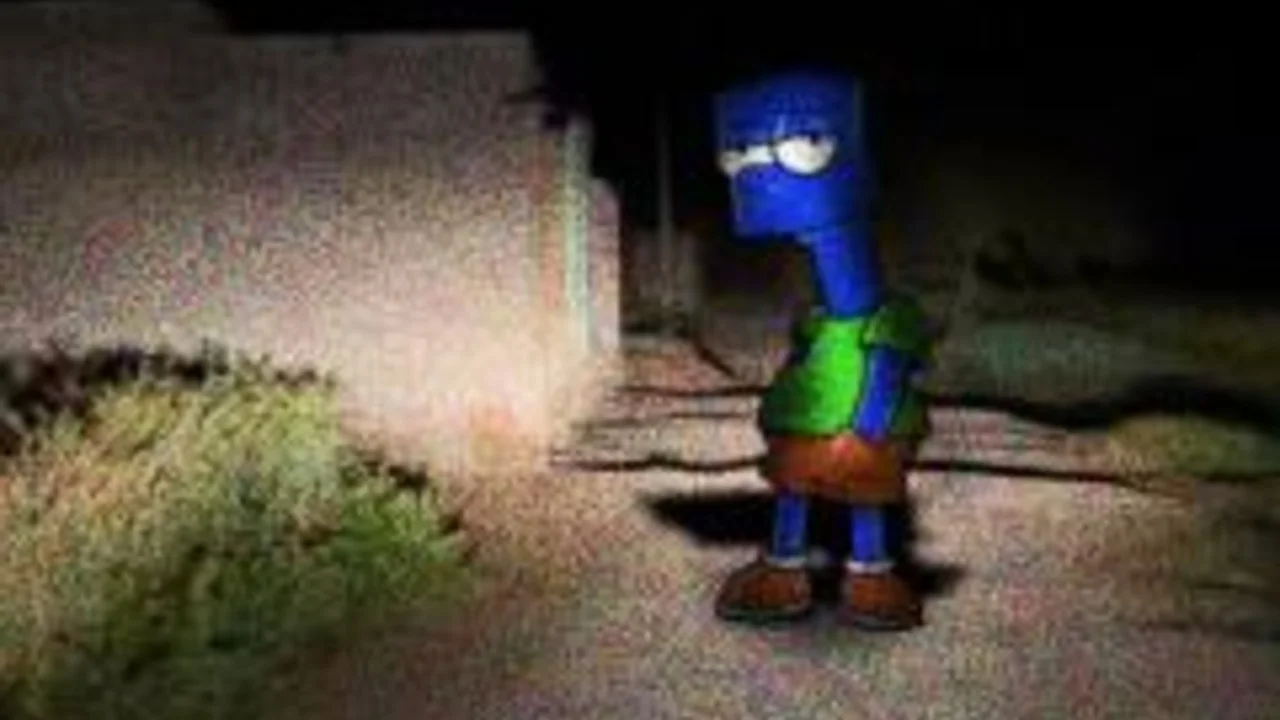 The signature Barf Symptons cover image showing the eerie, low-poly blue Bart character in a nighttime setting.