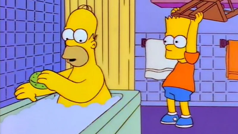The original Simpsons scene that inspired the 'Bart Hits Homer with a Chair' meme.