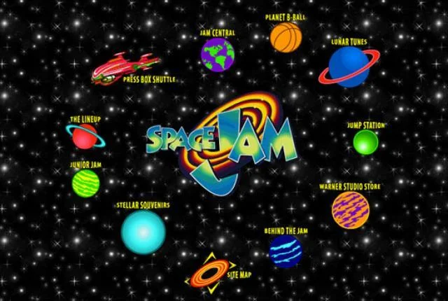 The famously preserved Space Jam movie website, an internet artifact tied to basketball pop culture.