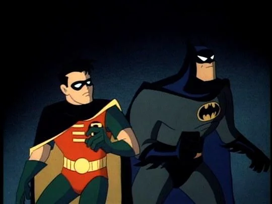 Batman and Robin as depicted in the acclaimed Batman: The Animated Series (1992-1995).