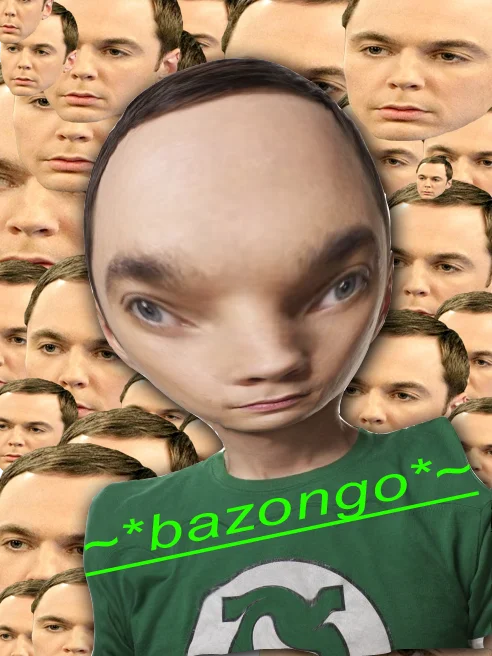 'Bazongo' — a surreal remix of Sheldon Cooper's likeness, exemplifying the ironic and unsettling variants of the Bazinga meme.