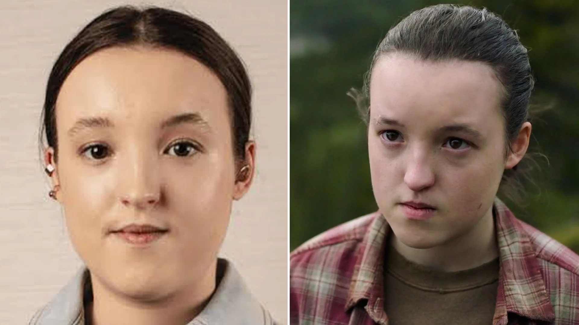 A side-by-side comparison of Bella Ramsey that circulated online alongside discussion of her casting as Ellie in HBO's The Last of Us.