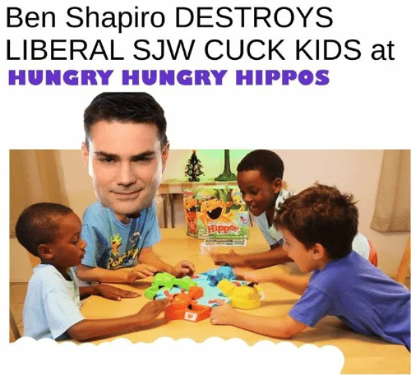 A satirical image parodying 'Ben Shapiro DESTROYS' headlines by applying the format to a children's board game.