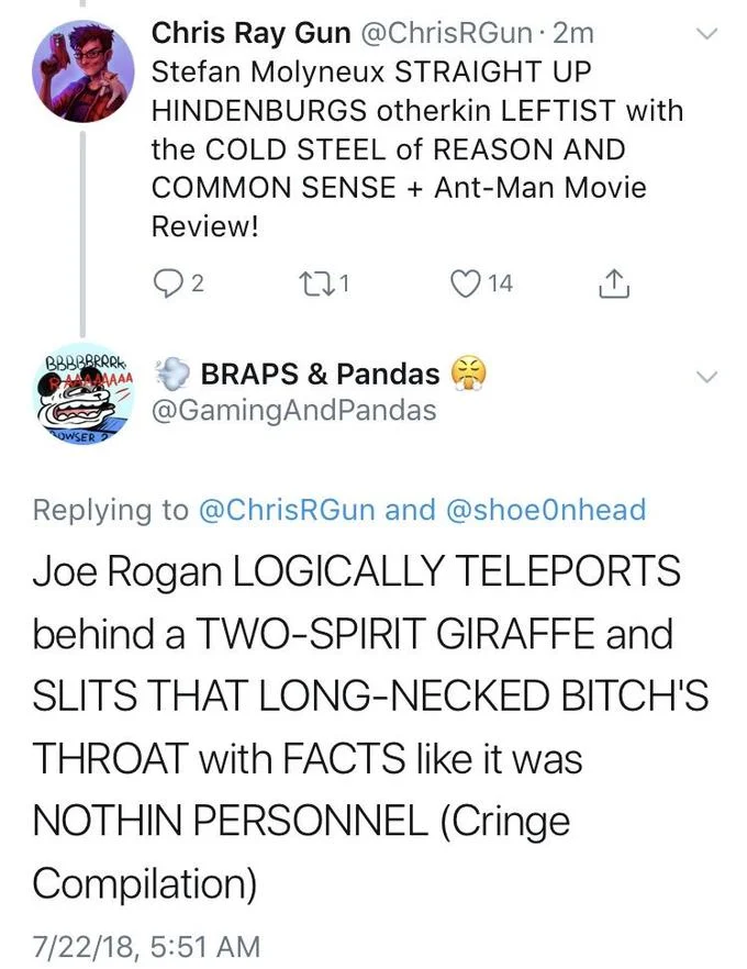 A Twitter thread parodying the exaggerated 'destroys with facts and logic' style associated with the Ben Shapiro meme genre.
