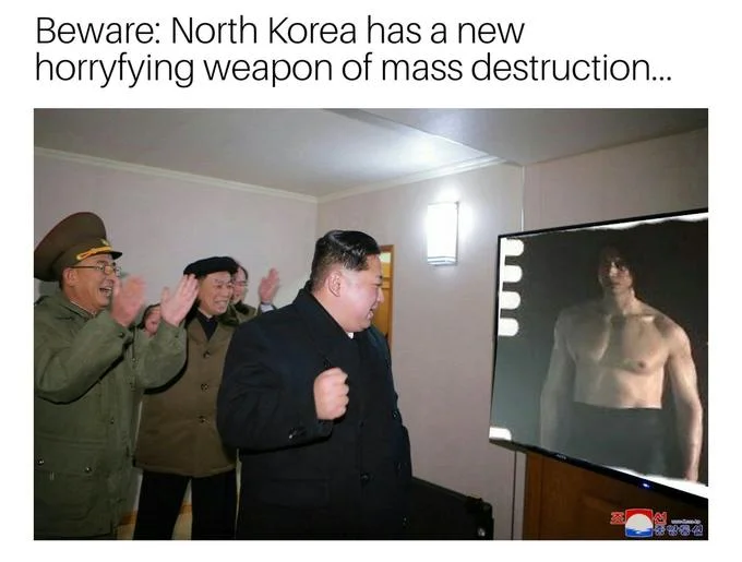 A 'Ben Swolo' image macro casting the shirtless Kylo Ren still as a North Korean weapon of mass destruction.
