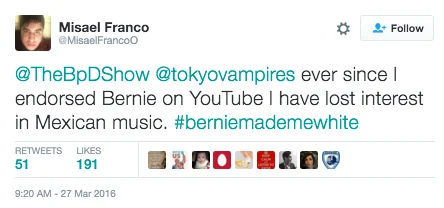 Early tweet playing on cultural stereotype shifts.